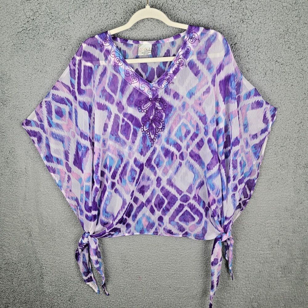 Purple Patterned Women's Swim Cover-Up
